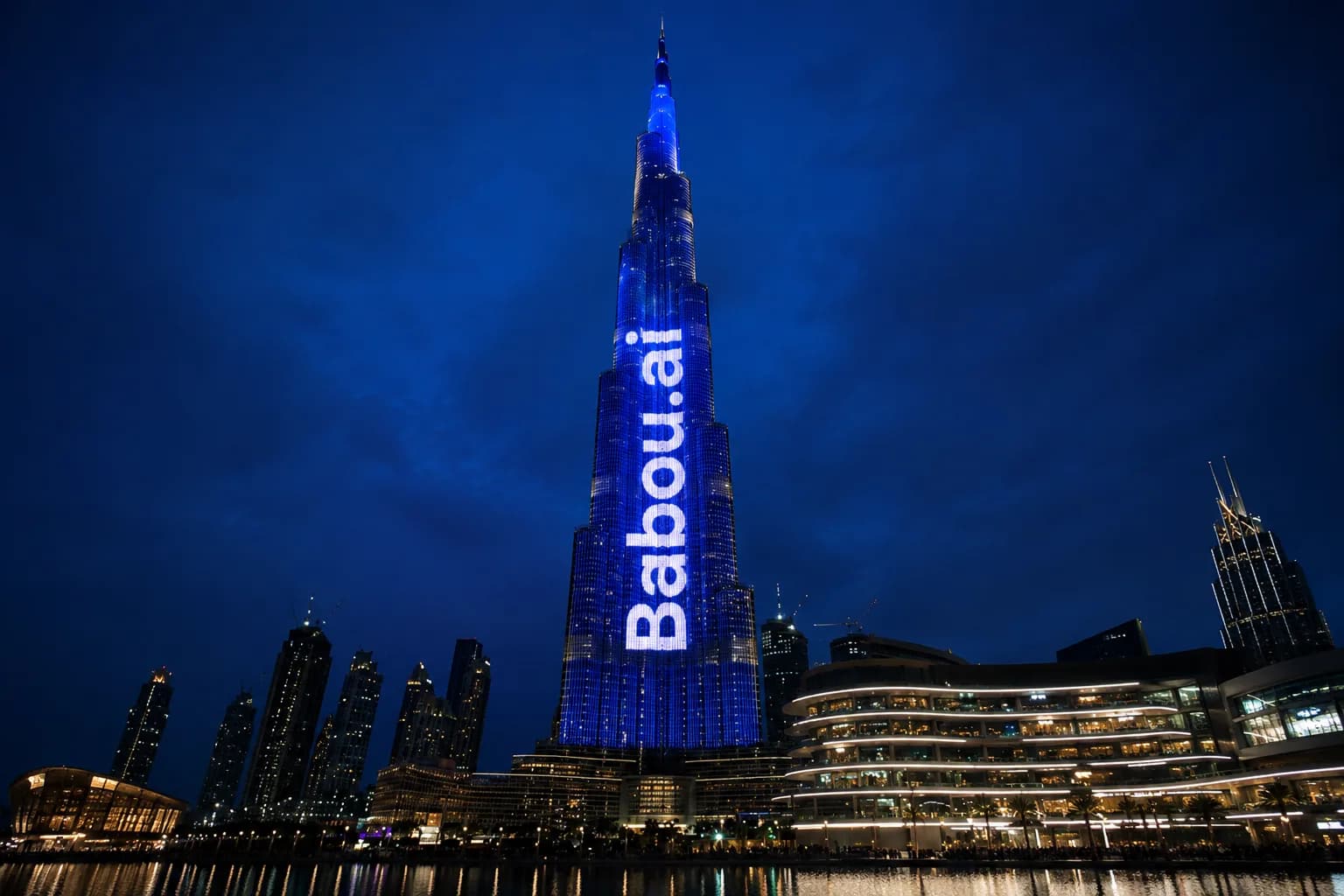 The Burj Khalifa LED facade lit at night with a brand takeover concept